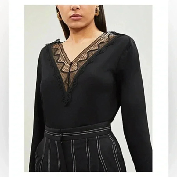 SANDRO Barry Lace Detail Cotton Blend Top in Black - Picture 1 of 9